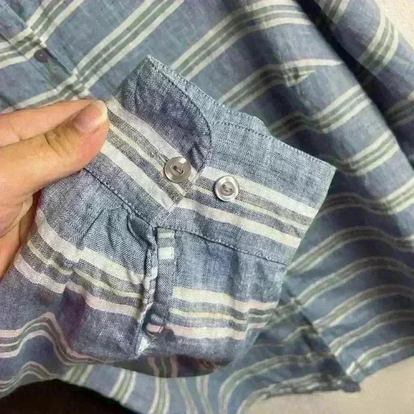 Coldwater Creek Size 1X Linen Button Down Shirt Stripes Costal Longsleeve Blue - Picture 2 of 7